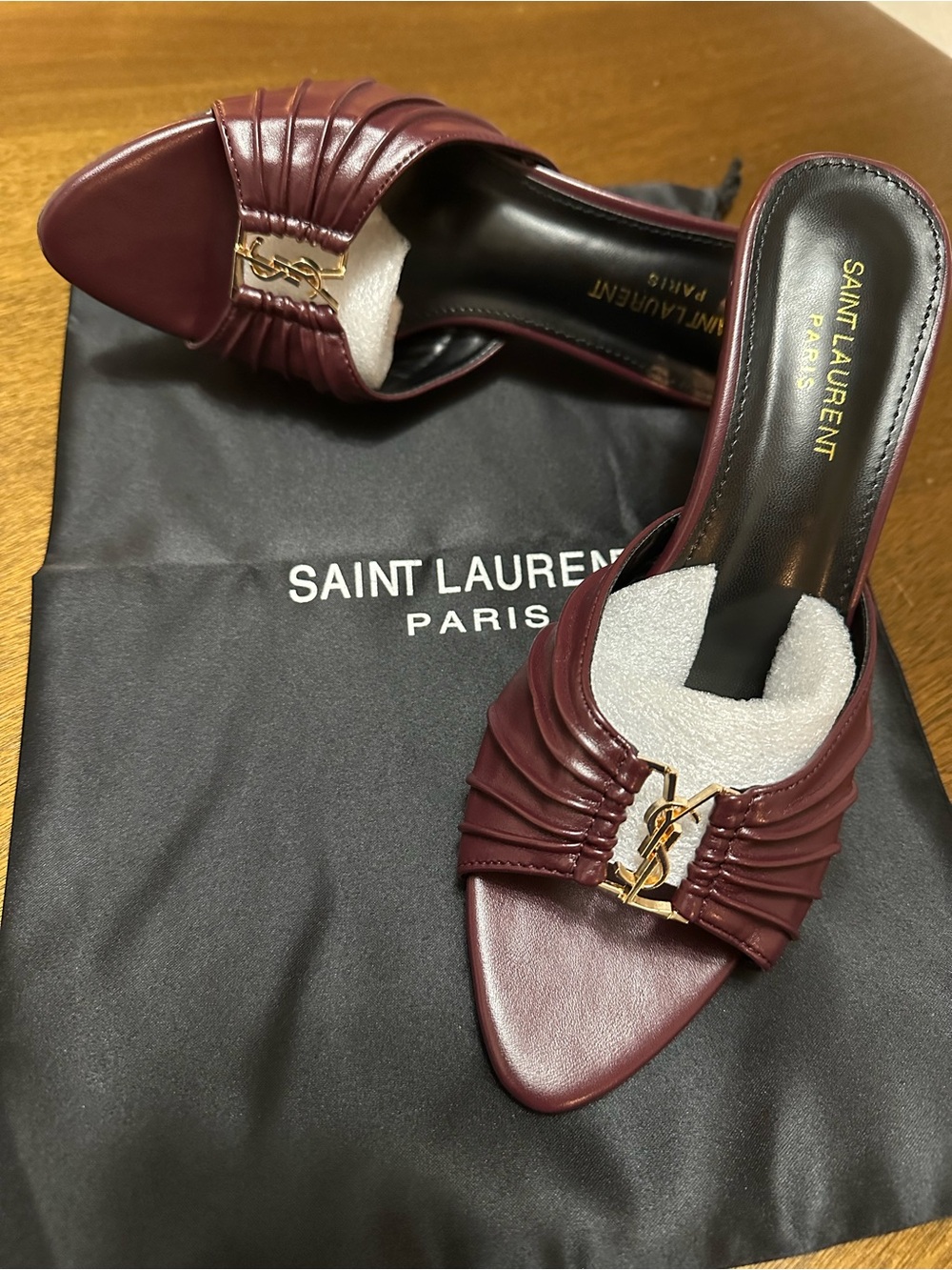 Burgundy Ruched Mule with Gold Accent